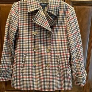 Lands End Multi Colored Check Pea Coat. New Condition- Never worn! Fully lined